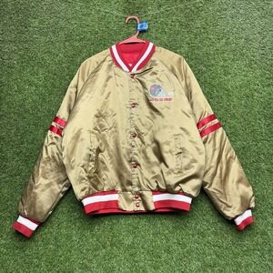 Vintage San Francisco 49ers Satin Jacket Mens Large Chalk Line Gold Snap Close